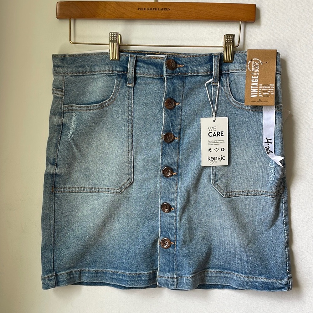 Kensie VintageLuxe Women’s The High Rise Skirt Blue Jeans | Size 8/29